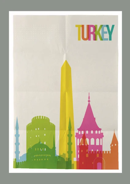 Travel Turkey landmarks vintage paper poster — Stock Vector