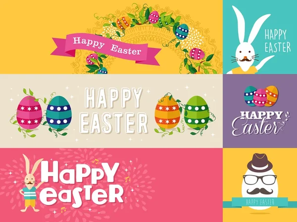 Glücklich Ostern flache Design Banner Set — Stockvektor