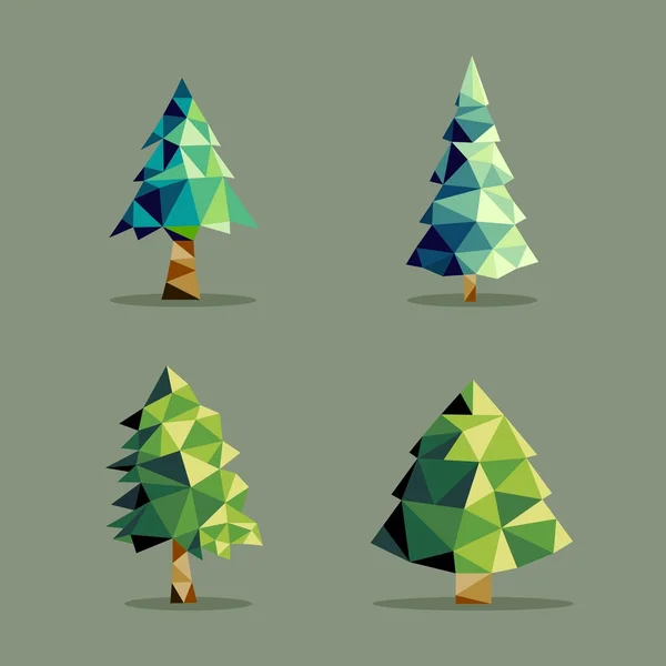 Veelhoekige abstracte pine tree set — Stockvector