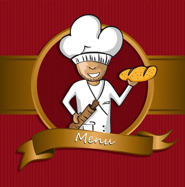 Baker chef de dibujos animados diseño de menú de insignia — Vector de stock