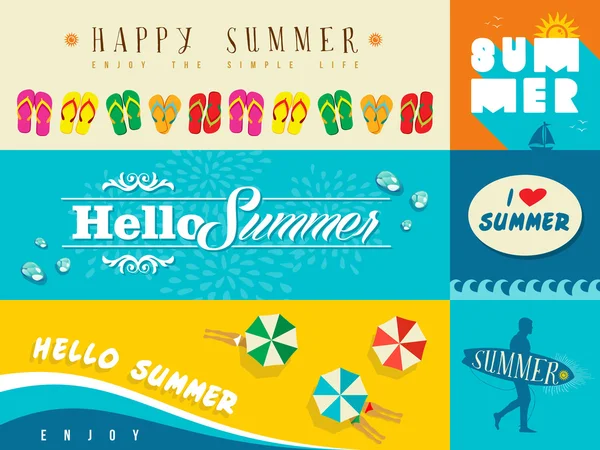 Ilustración de conjunto de banner plano de verano — Vector de stock