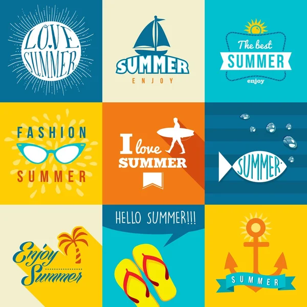 Zomer platte label instellen illustratie — Stockvector