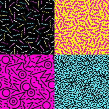 Retro 80s seamless pattern background set clipart