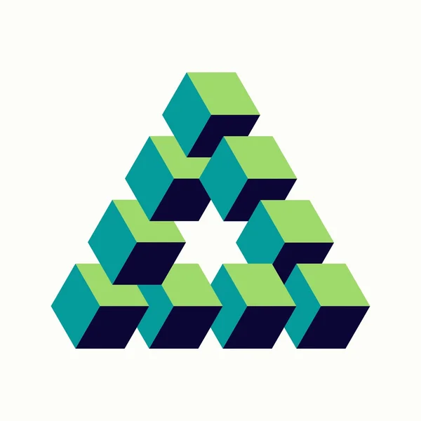 Onmogelijke driehoek teken isometrische kubussen vorm — Stockvector