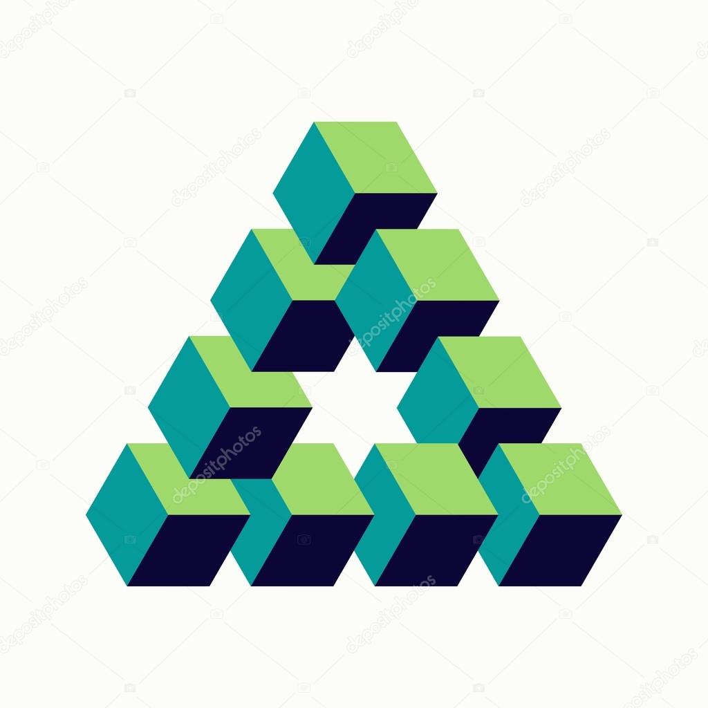 Impossible triangle sign isometric cubes shape