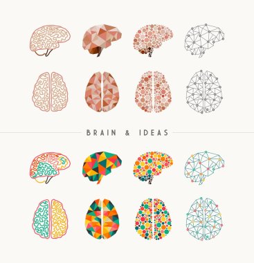 Brain and ideas icon set illustration
