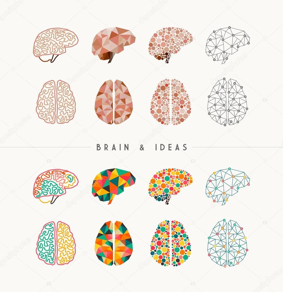 Brain and ideas icon set illustration