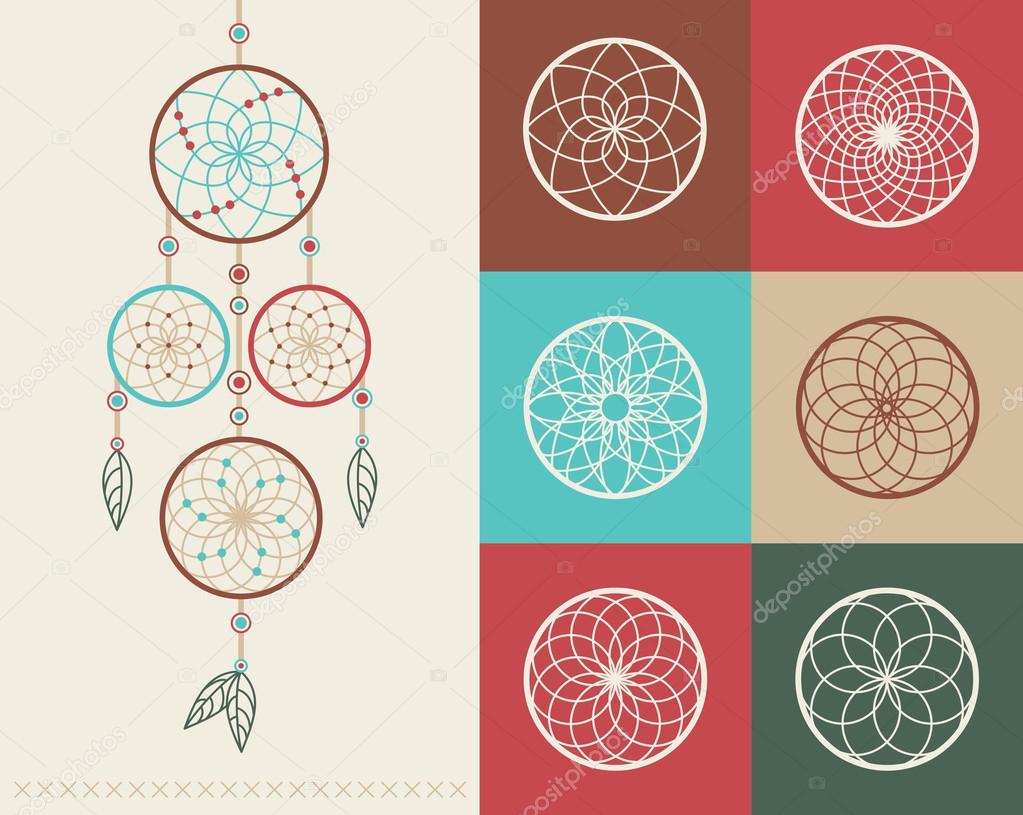 Dream catcher boho icons illustration