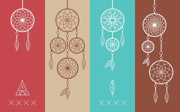 Dream catcher boho flat line icons set — Stock Vector