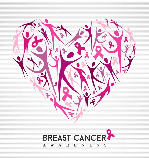 Breast cancer awareness pink ribbon women heart — Stock Vector