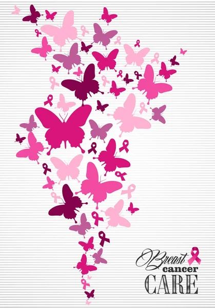 乳房癌认识蝴蝶丝带海报 — 图库矢量图片