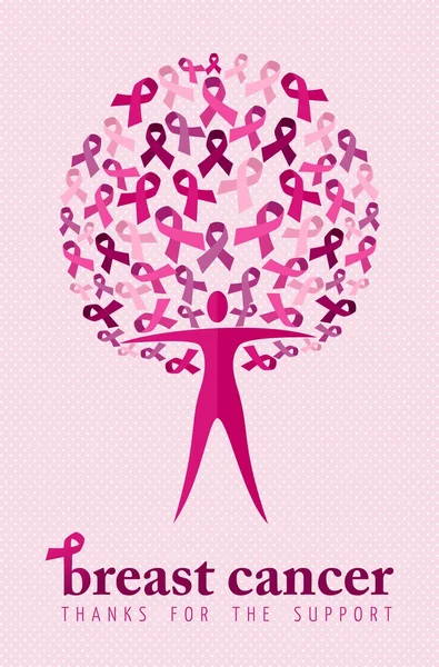 Breast cancer support poster woman ribbon tree — Stock Vector