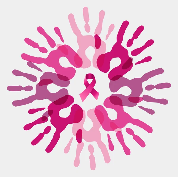 Breast cancer awareness concept pink hand circle — Stock Vector