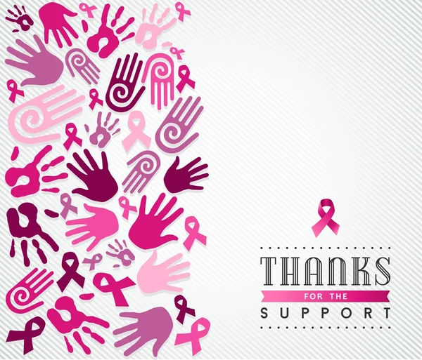 Cinta rosa de la mano del cartel de la campaña del cáncer de mama — Vector de stock