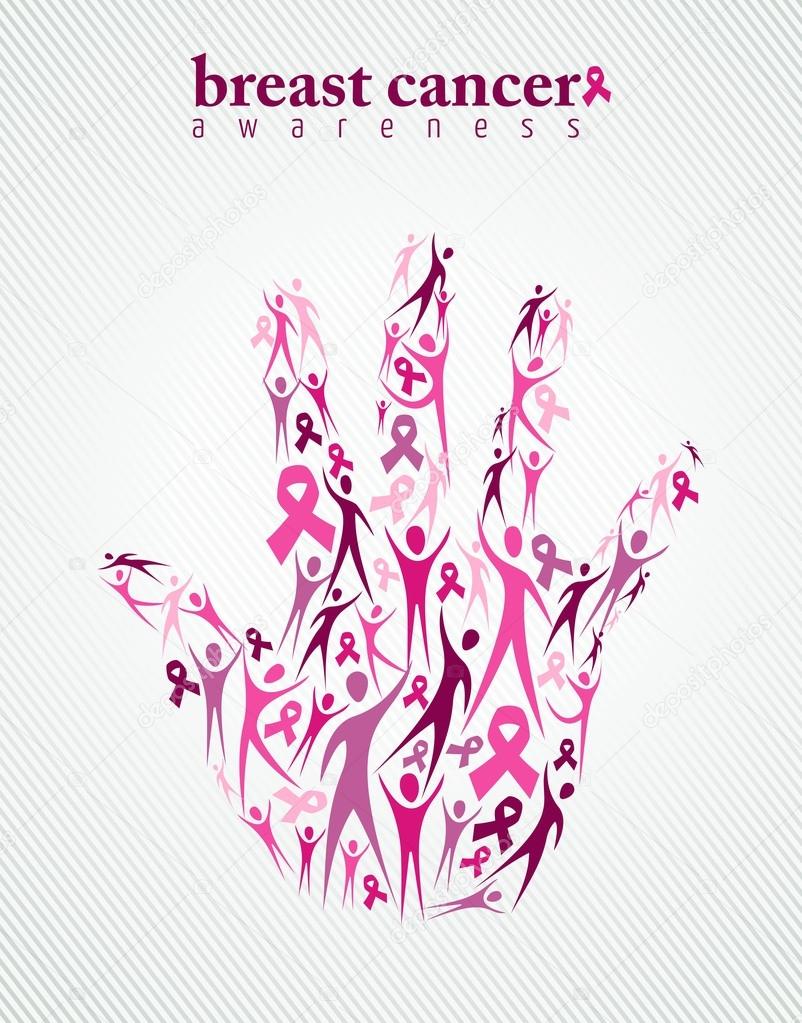 Breast cancer awareness pink ribbon women hand