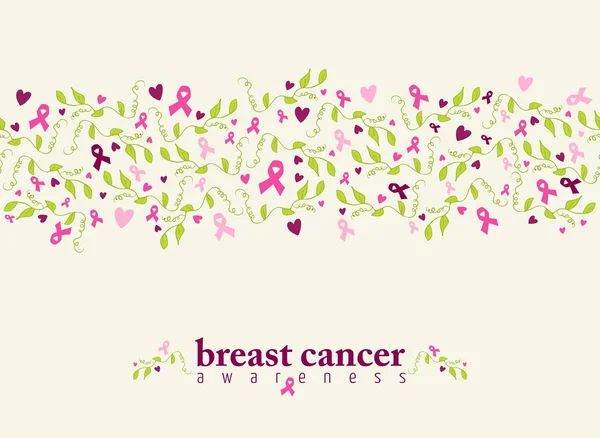 Breast cancer seamless mönster band hjärta natur — Stock vektor