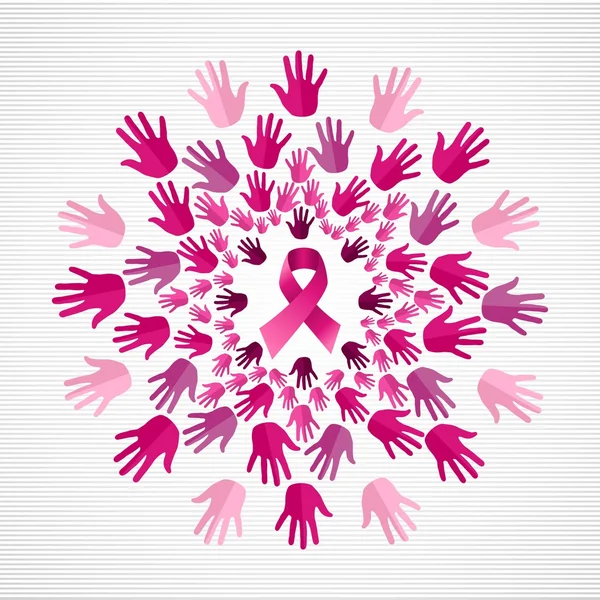 Borst kanker bewustzijn roze hand mandala lint — Stockvector