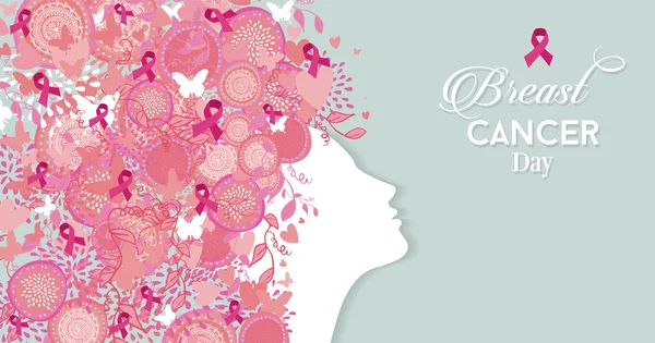 Breast cancer dag kvinna silhouette rosa band — Stock vektor
