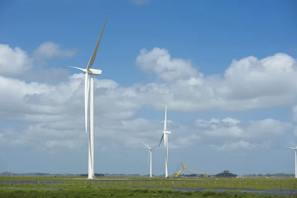 Green energy ecology windmill field sky background — Stock Photo, Image