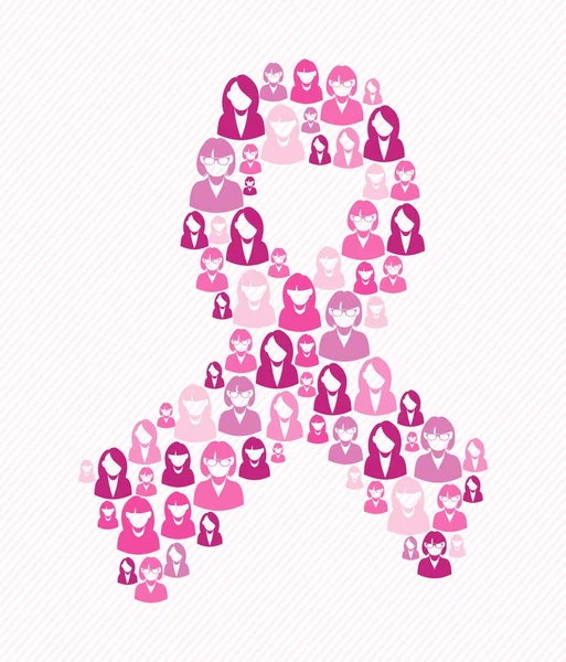 Sensibilizzazione al cancro al seno nastro rosa donne forma — Vettoriale Stock