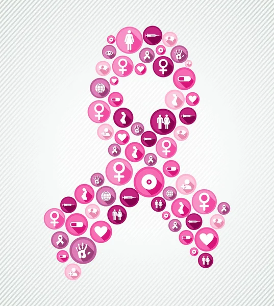 Breast cancer awareness pink ribbon flat icons — Stock Vector
