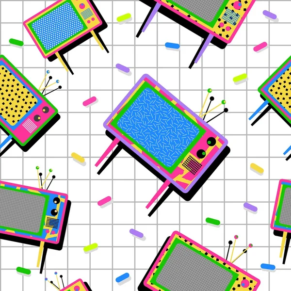 Retro vintage 80s tv seamless pattern background — Stockvector