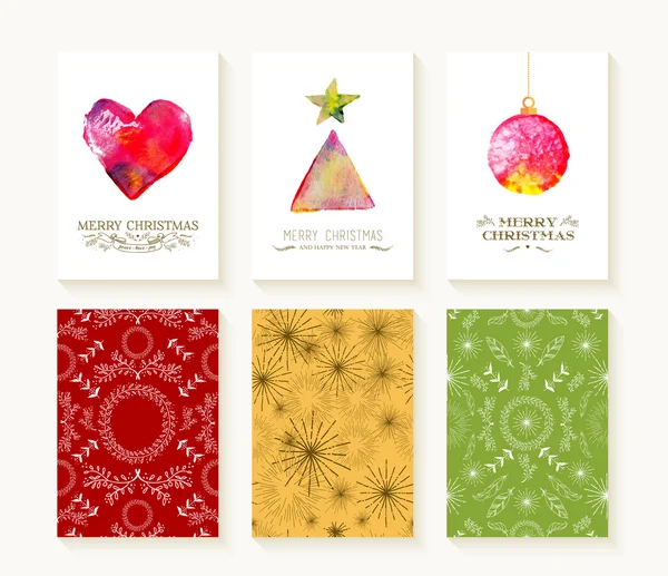 Frohe Weihnachten Set Muster Schmuck Grußkarte — Stockvektor