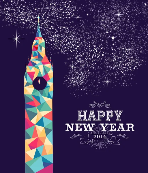 Feliz año nuevo 2016 Londres triángulo de color hipster — Vector de stock