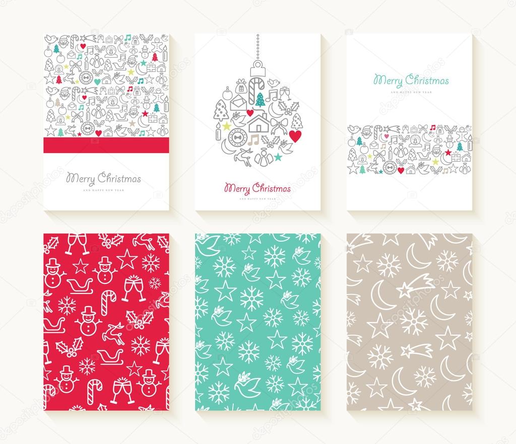 メリー クリスマス ライン アイコン パターン背景カード ストックベクター C Cienpies メリー クリスマス ライン アイコン パターン背景カード ストックベクター C Cienpies