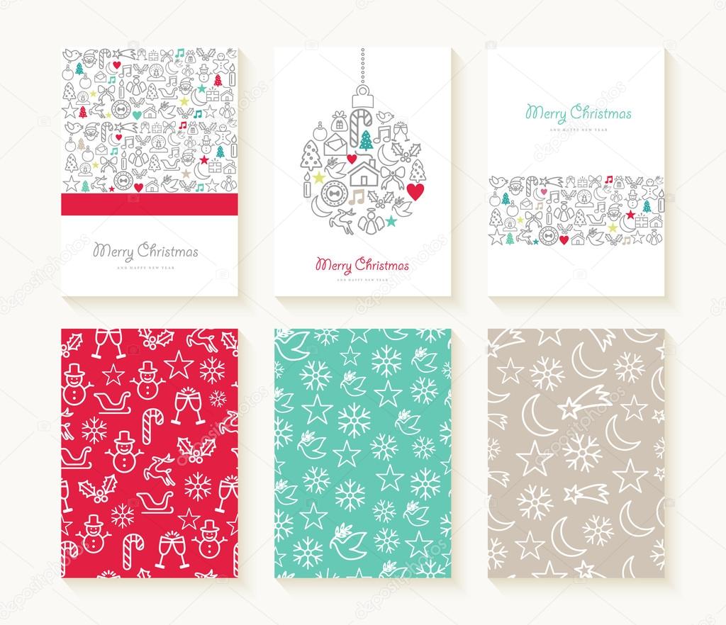 Merry Christmas line icon patterns background card
