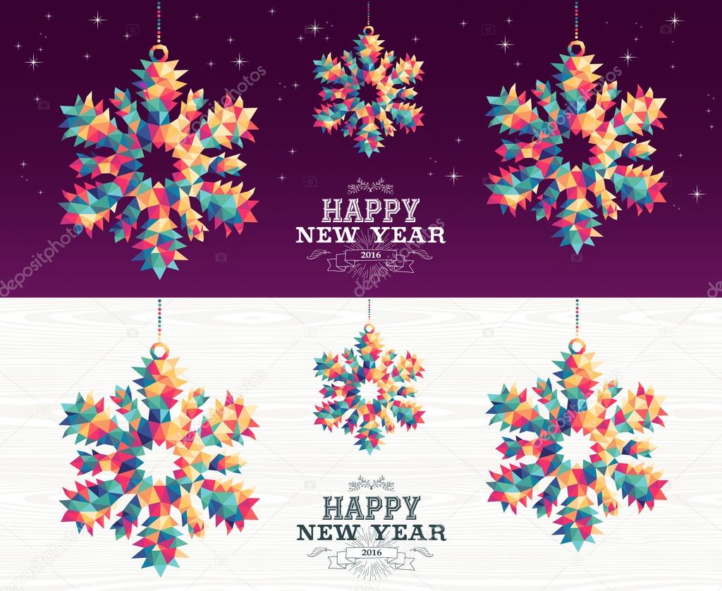 Happy new year 2016 snowflake triangle hipster