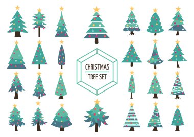 Christmas pine tree set icon holiday decoration