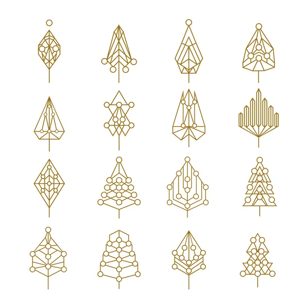 Christmas geometry abstract outline pine tree set — Διανυσματικό Αρχείο