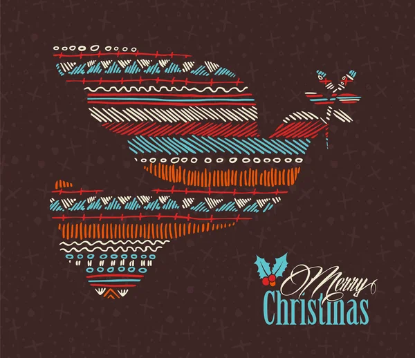Merry christmas dove boho tribal stripe shape — Stock Vector