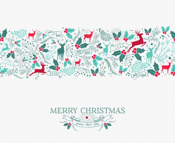 Merry christmas seamless pattern reindeer holly — Stockový vektor