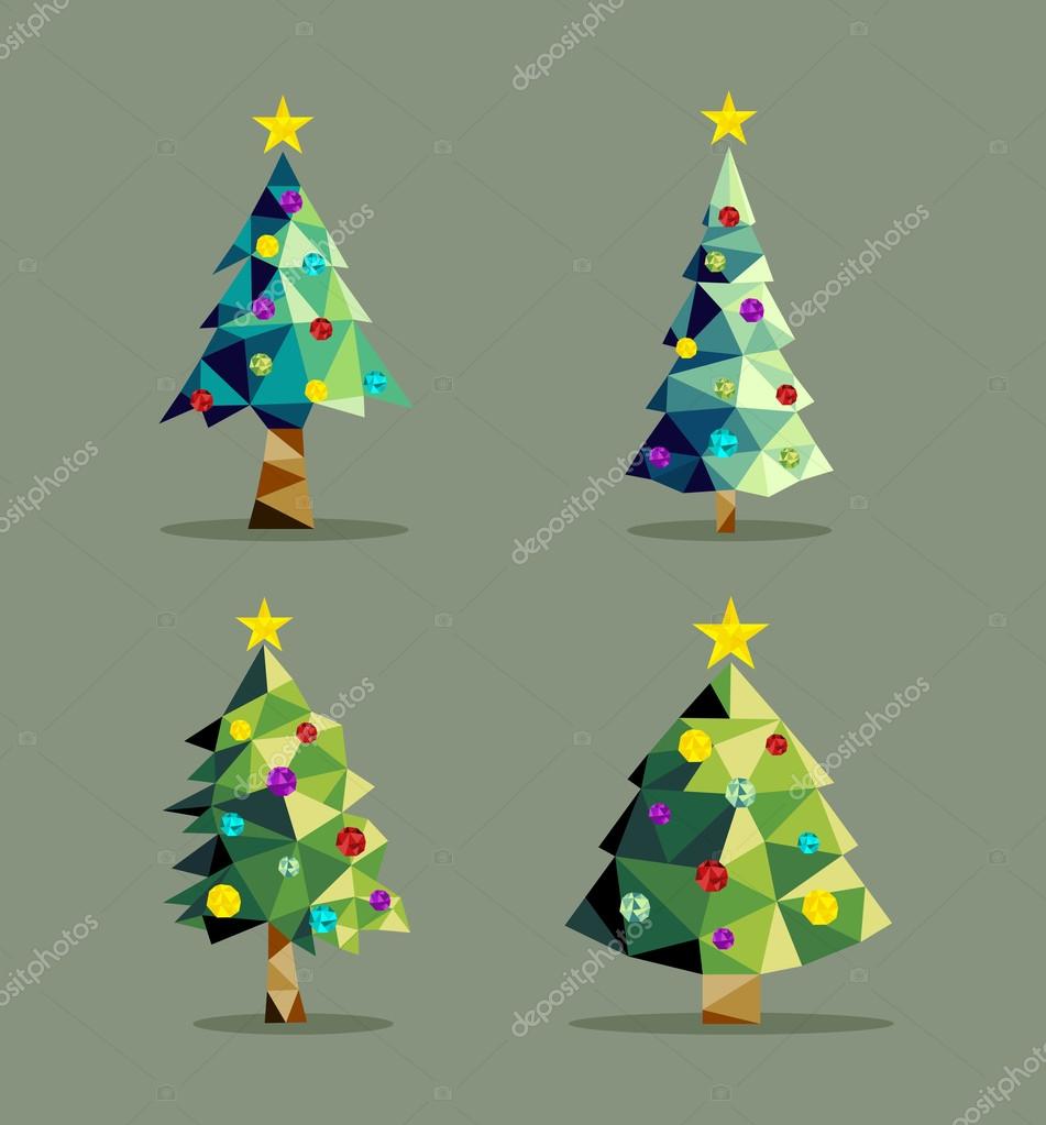 Рождественская Ёлка С Низким Треугольным Орнаментом Векторное.
