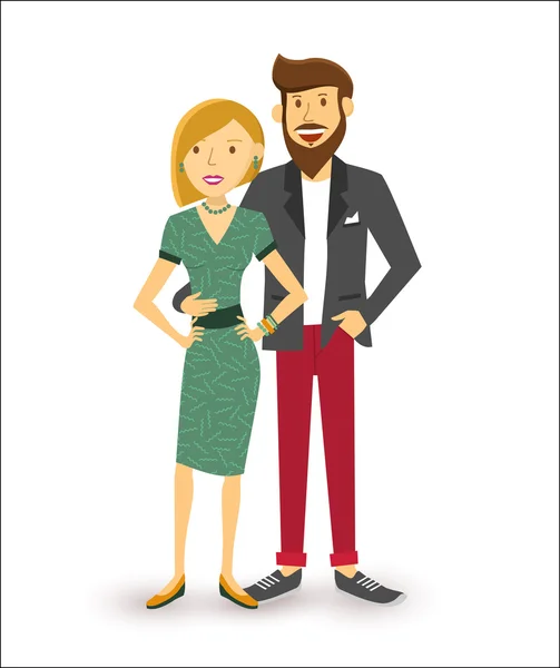 Happy couple people flat illustration — ストックベクタ