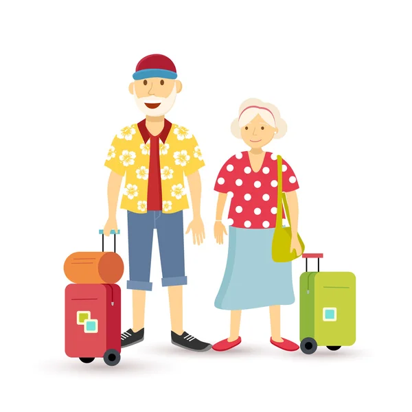 Старая пара летний отпуск бабушка и дедушка путешествие квартира — стоковый вектор