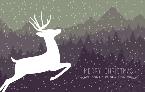 Merry christmas happy new year holiday card deer — ストックベクタ