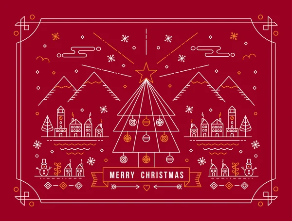 Feliz Navidad contorno árbol ciudad invierno cartel — Archivo Imágenes Vectoriales