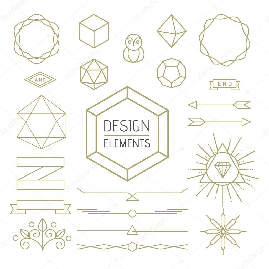 Design element set mono line art geometry symbol