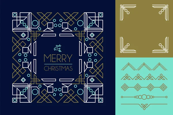 Merry christmas mono lijn instellen sieraad frame deco — Stockvector