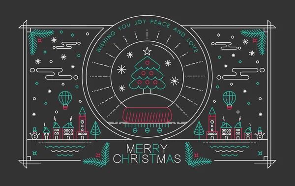 С Рождеством очертания плаката рождественские елки снежный город — стоковый вектор
