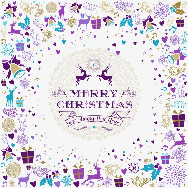 Feliz Navidad feliz año nuevo tarjeta de la etiqueta de renos — Archivo Imágenes Vectoriales