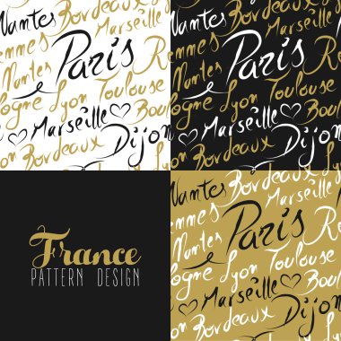 France travel love city seamless pattern gold text clipart
