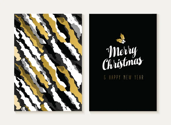 Merry christmas goud retro patroon nieuwjaarskaart — Stockvector