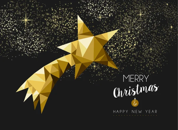 Merry christmas happy new year gold star triangle — Stock Vector