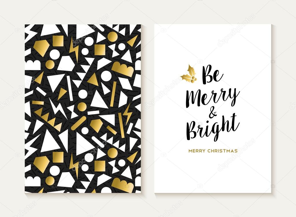 Merry christmas card gold retro 80s pattern