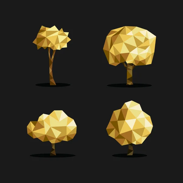 Gold low poly tree triangle set polygon origami — Stock Vector