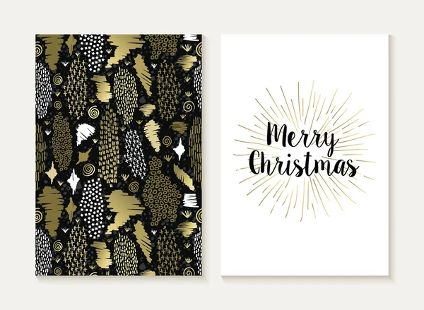 Merry christmas card set retro tribal gold pattern — Stockvector
